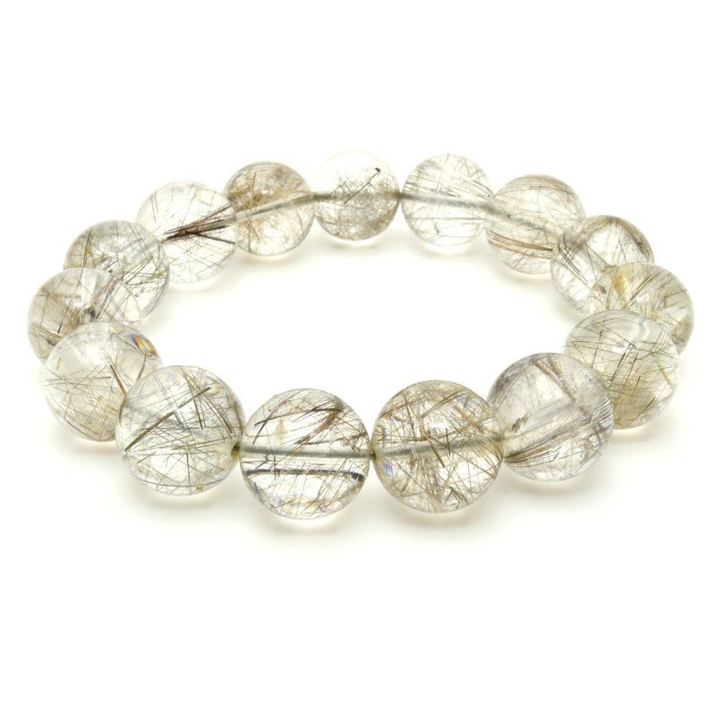 高透明度のクォーツと繊細な銀針の魅力 16mm シルバールチルクォーツブレスレット 艶感 GHB50 冷静な判断力 直感力の強化 邪気払い 精神の安定 お守り 高品質 プレゼント 贈り物 水晶 76ｇ 浄化発送 京海堂 天然石の卸 京の蔵