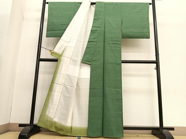 平和屋着物○本場結城紬 重要無形文化財 色無地 松葉色 正絹 逸品  
