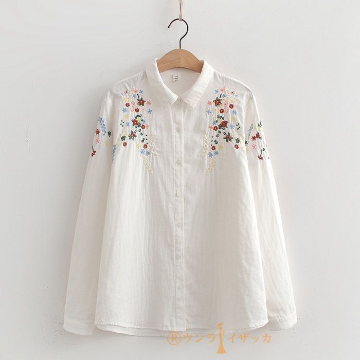 ブラウス シャツ DOUBLE GAUZE EMBROIDERY SHIRT/ ダブルガーゼ刺繍シャツ レディース 刺繍 ガーゼ シャツ 長袖 2重ガーゼ シャツブラウス レディース