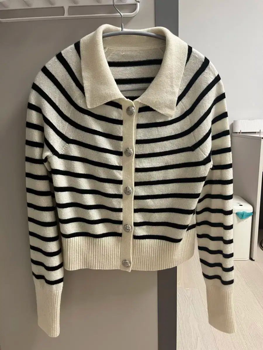 100 % カシミア ストライプ ニットカーディガン xs