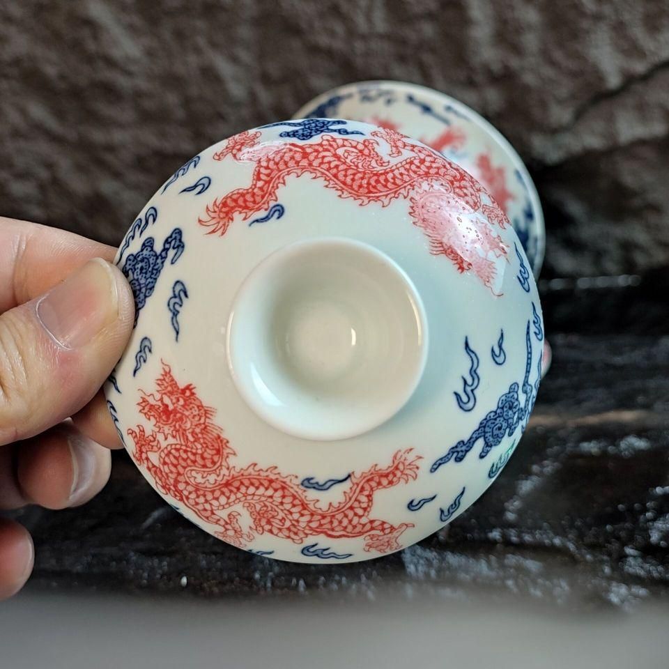 青花九龍紋蓋碗 中国茶器 景徳镇 蓋付き茶器 飲茶食器 煎茶具 未使用品 青花釉里紅祥龍三才蓋碗 中国茶器 景徳? 蓋付き茶器 飲茶食器