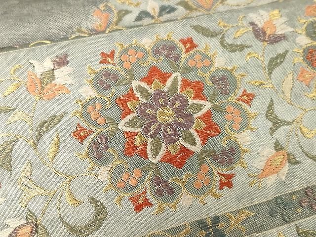 平和屋着物▽六通柄袋帯 更紗花文 金糸 正絹 逸品 CAAX0441yk