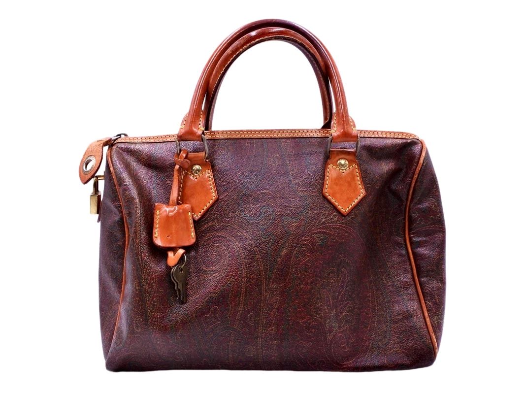 ETRO エトロ ペイズリー柄 ボストン バッグ 茶ｘ赤ｘ緑 ■■◎レディース