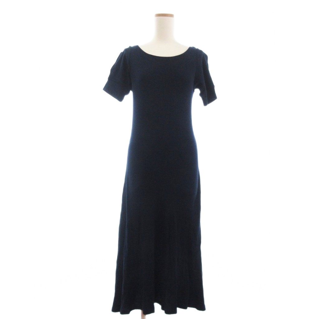 ローレンラルフローレン LAUREN RALPH LAUREN ニットワンピース サーマル ロング丈 半袖 コットン 紺 ネイビー S