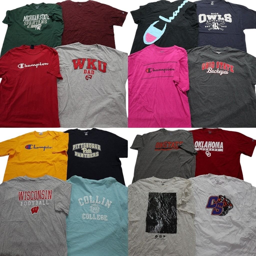 古着卸 チャンピオン 半袖Tシャツ 16枚セット メンズ 2XL カレッジ ワンポイント チームロゴ 大判プリント 古着 NA1504