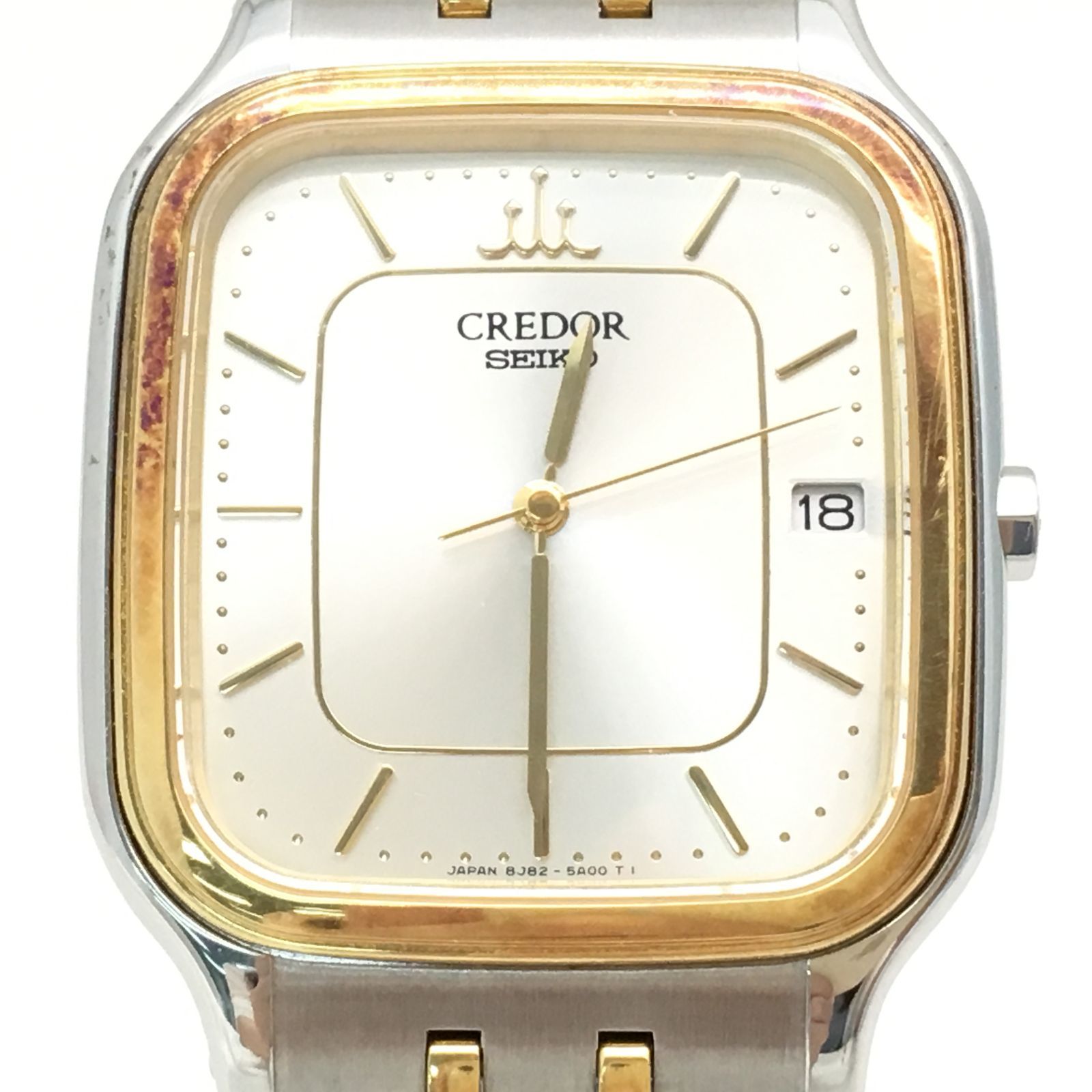 SEIKO クレドール 18KT 腕時計 8J82-5A00 メンズ スクエア文字盤 稼働 