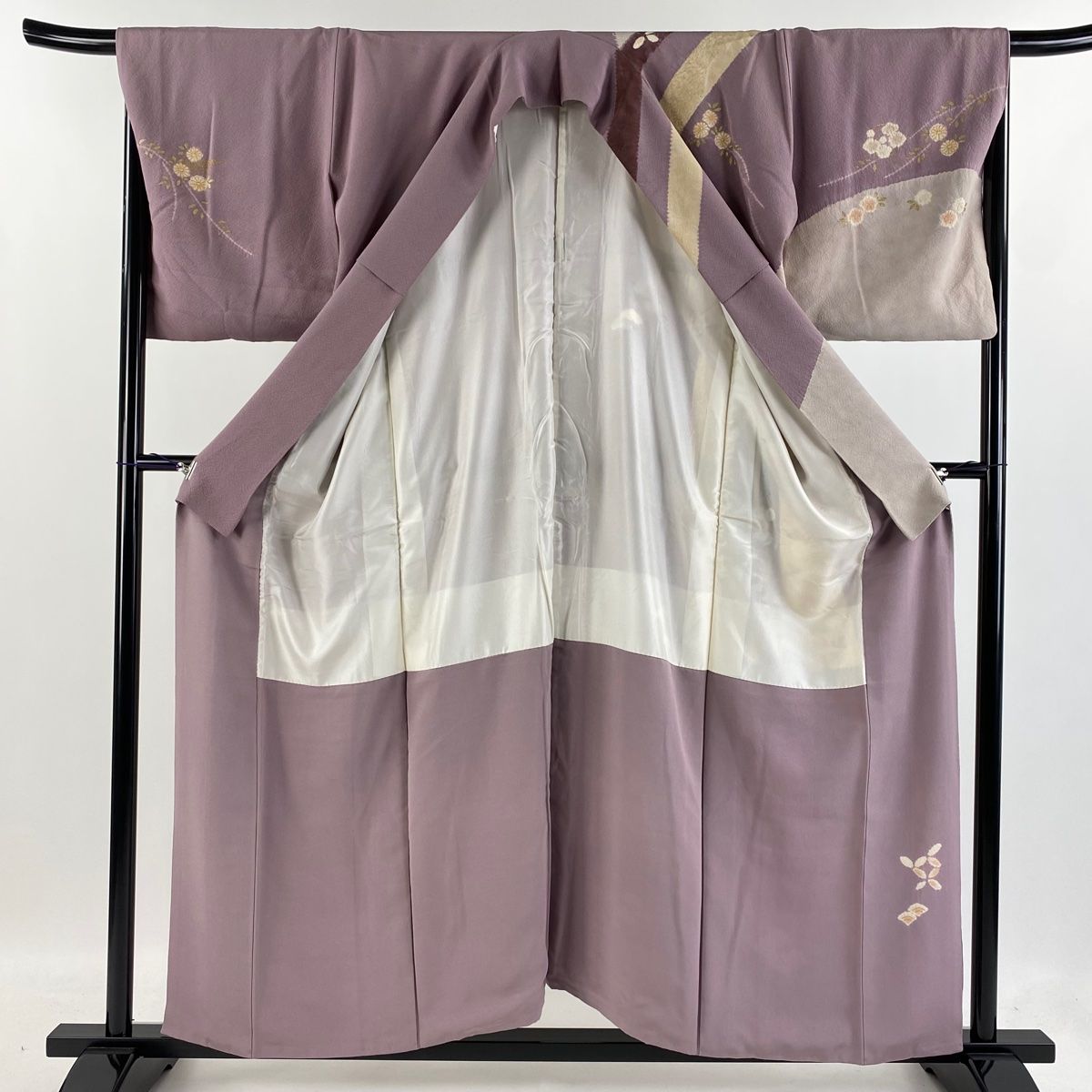 訪問着 身丈155cm 裄丈67.5cm L 袷 滝泰 落款 菊唐草 若松 金彩 絞り  