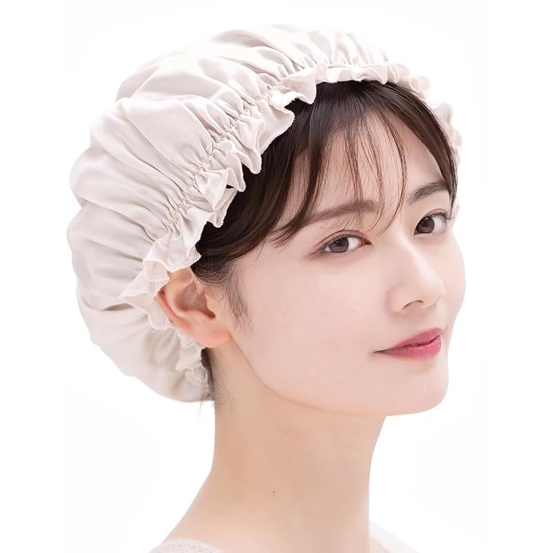 [COCOSILK] シルク ナイトキャップ シルク 天然 シルク100% ヘアキャップ シルクキャップ ロングヘア 就寝用 (M， アッシュライトピンク)
