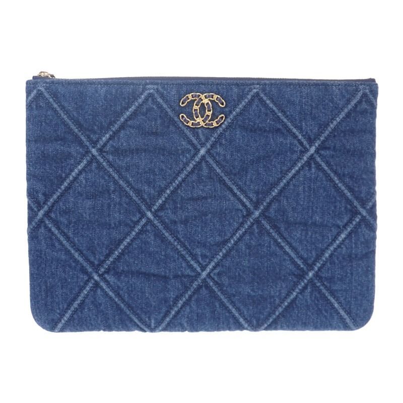 【極美品】CHANEL19　ディズヌフ　クラッチバッグ CHANEL】19 ディズヌフ ポーチ クラッチバッグ デニム ブルー