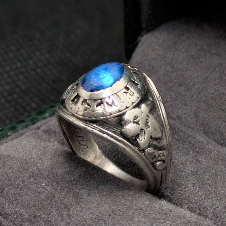 JOSTENS 1983年製 ヴィンテージ カレッジリング シルバー925 青 - メルカリ