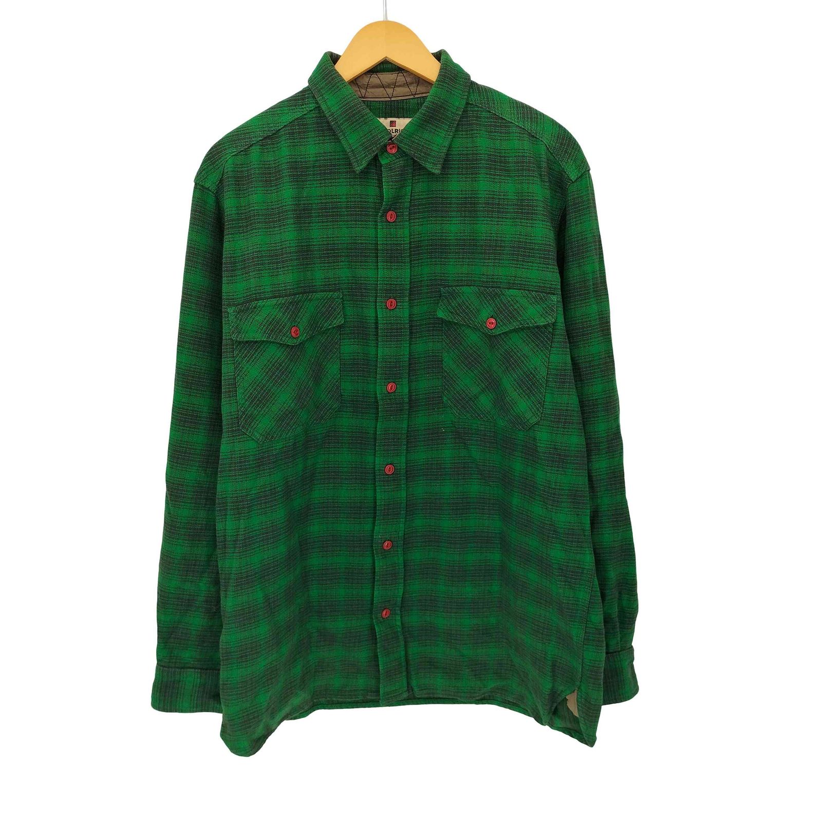 Woolrich 緑系チェック柄ネルシャツ 90s USA製 ウールリッチ レザー襟