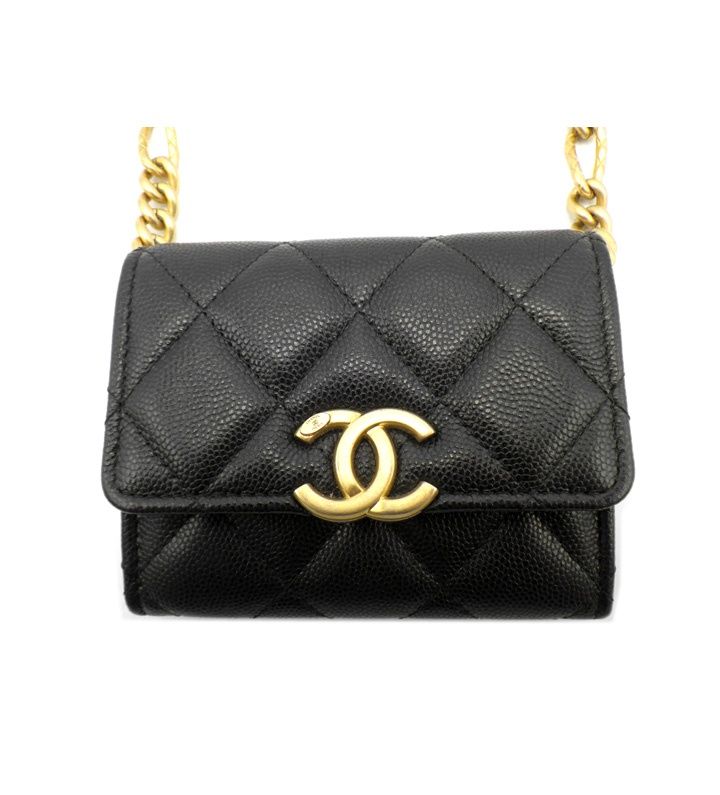 シャネル CHANEL 31606749 キャビアスキン マトラッセ チェーン レザー カードケース n8333