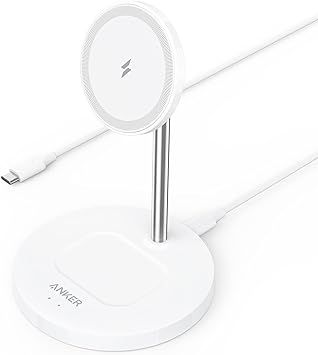 White Anker PowerWave Magnetic 2-in-1 Stand Lite ワイヤレス充電器