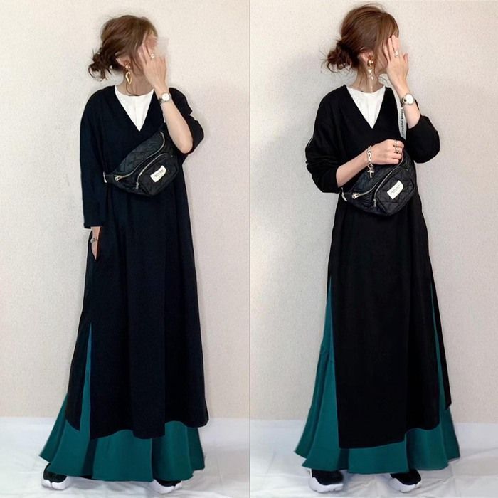 ワンピース セットアップ レディース 春 秋 長袖 ロング ワンピース スカート セットアップ マキシ丈 ワンピ ロング ワンピース Vネック 秋 冬 通勤着 秋服 ゆったり 体型カバー 2点セット