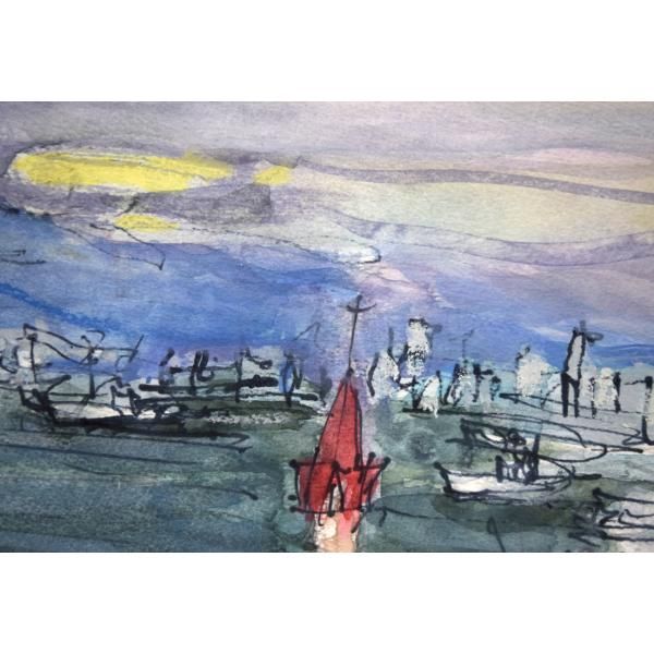 波多野清一「函館（ハリストス正教会）」水彩画・4号 道内画家