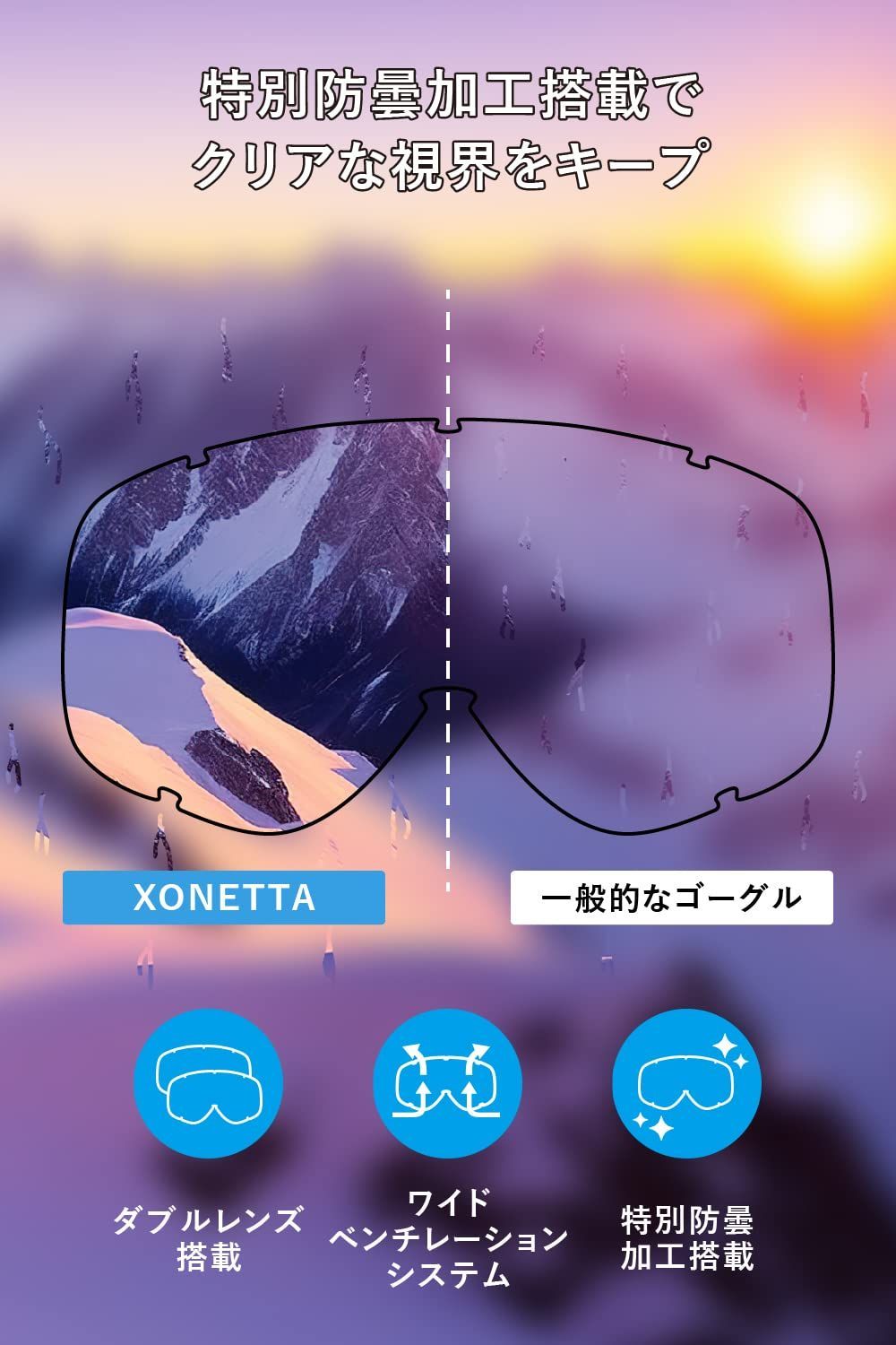 XONETTA] 日本メーカーFogMill曇り止め搭載ゴーグル