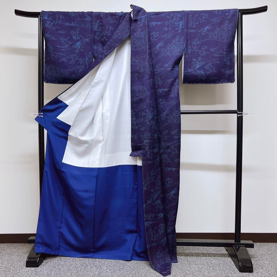 橋詰清貫作 藍友禅 本藍染 鳥獣戯画の小紋 作家もの - メルカリ