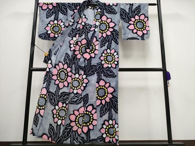 平和屋着物∴夏物 浴衣 有松鳴海絞り 向日葵 ひまわり 綿 逸品