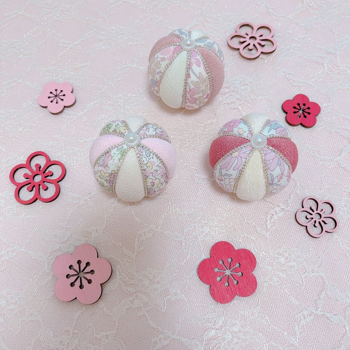 リバティ木目込み手毬❀ －彩－ 〖紬〗 5㎝3個セット 〜お正月飾り