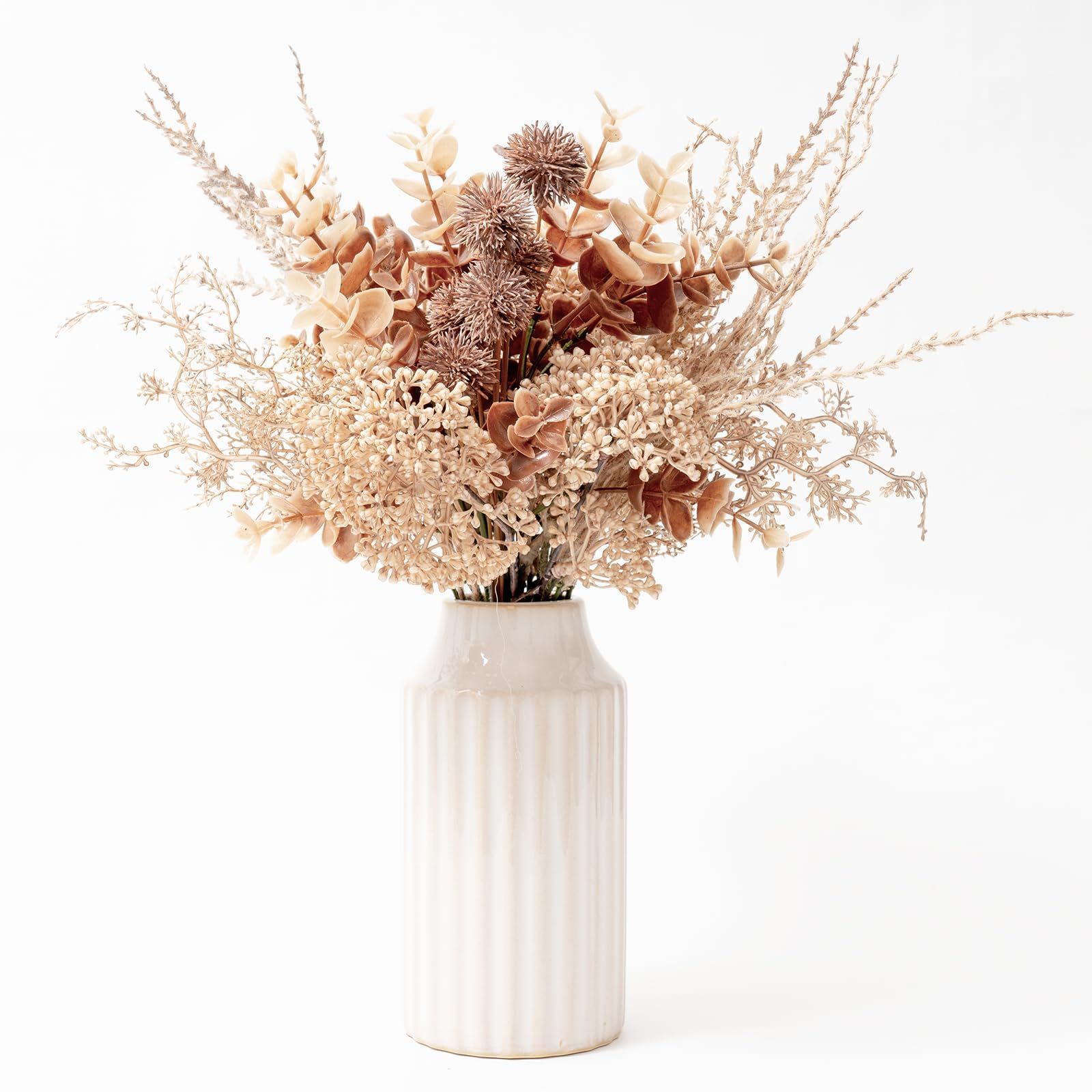 WillingYou 造花 インテリア 花瓶付き フェイクフラワー ドライフラワー風 花束 1束入 ベージュ