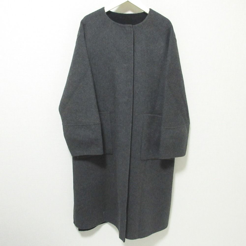 ADORE アドーア カシミヤブレンド リバーシブル リバーコート ノー コート 36 グレー×ブラック レディース 古着