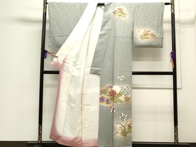 平和屋着物○訪問着 草花文 暈し染め 黒地 金彩 正絹 逸品 AAAX8326ck