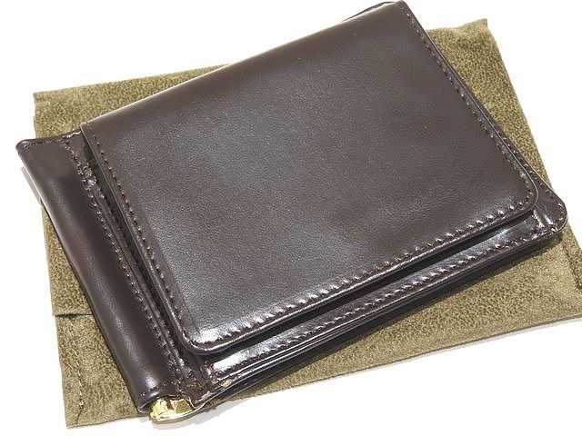GLENROYAL グレンロイヤル 小銭入れ付きマネークリップ 財布 03-6164 2つ折り ダークブラウン系 レザー ブライドル ハイド 7D