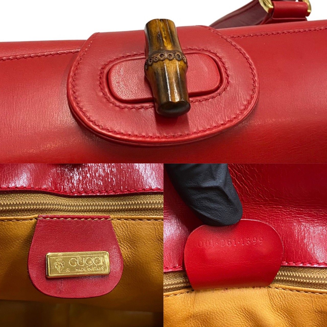 極 美品 保存袋付 GUCCI オールドグッチ グッチ ヴィンテージ バンブー カーフレザー ワン ショルダーバッグ ハンドバッグ レッド 28321