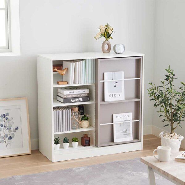 廃番 無印 組み合わせて使える木製収納 ミドルタイプ・ガラス扉 本棚