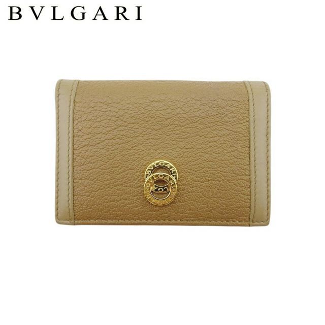 ブルガリ カードケース 名刺入れ レディース メンズ ドッピオトンド ベージュ ゴールド レザー BVLGARI T21418