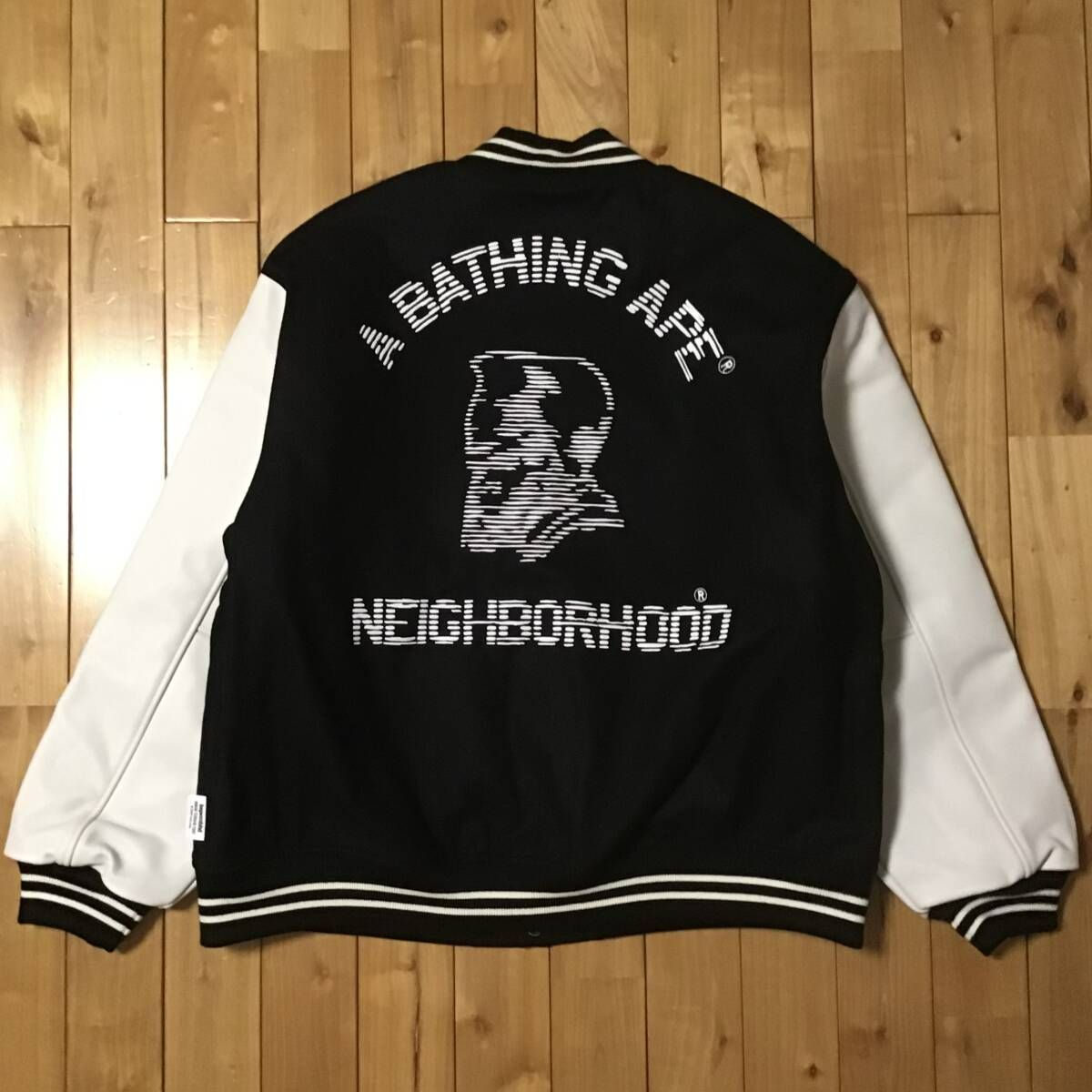 ☆新品☆ 2XL ネイバーフッド × BAPE 袖レザー スタジャン a bathing 