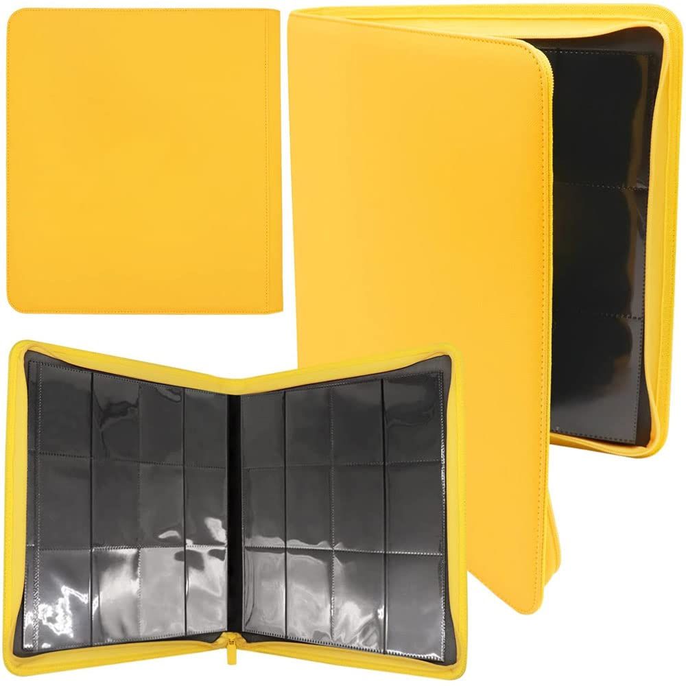 ー完全網羅版ー【トレーディングカードファイル～神技～】大容量 高級レザー PU素材 クリア 12ポケット 480枚収納 (イエロー) 遊戯王 デュエル・マスターズ マジックザギャザリング バトルス