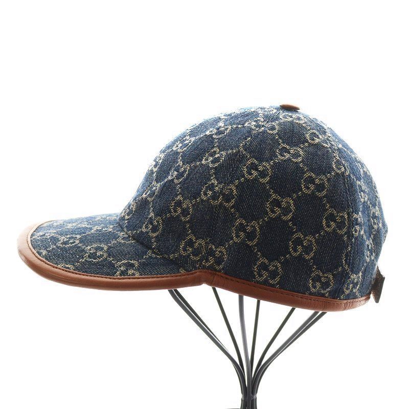 グッチ GUCCI GGキャンバス キャップ 帽子 S 57cm 紺 ネイビー 656206 |AN10 OH