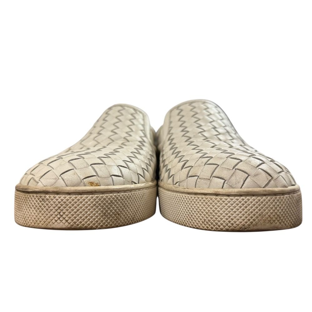 BOTTEGA VENETA ボッテガヴェネタ イントレチャートレザー スリッポン スニーカー 25.5 cm相当 アイボリー メンズ 古着
