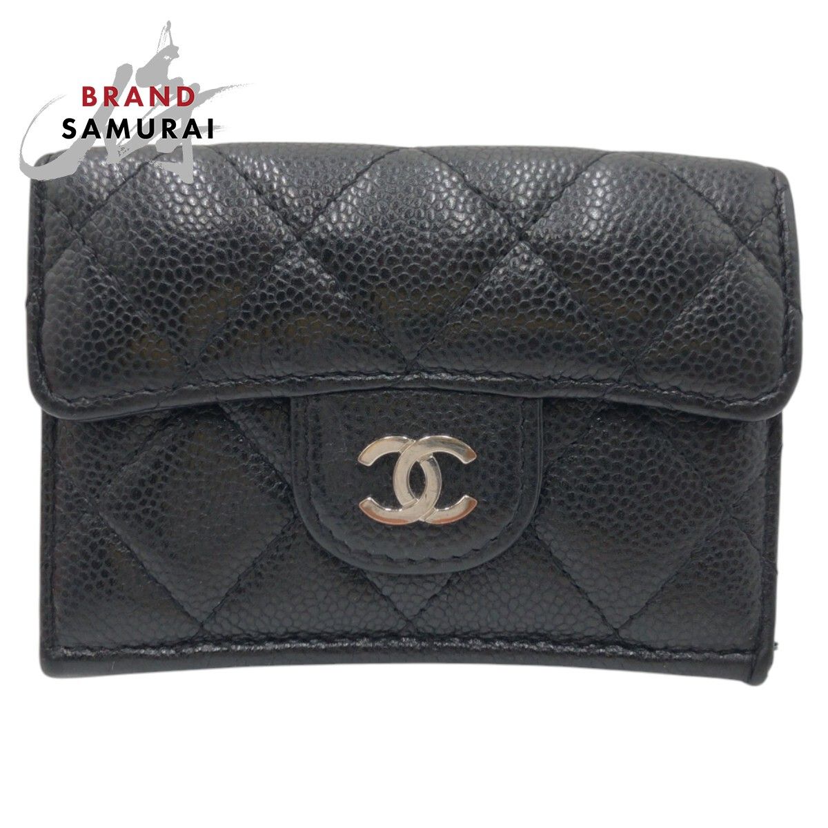 CHANEL シャネル マトラッセ ココマーク ブラック 黒 レザー 三つ折り財布 折財布 コンパクトウォレット レディース 502151