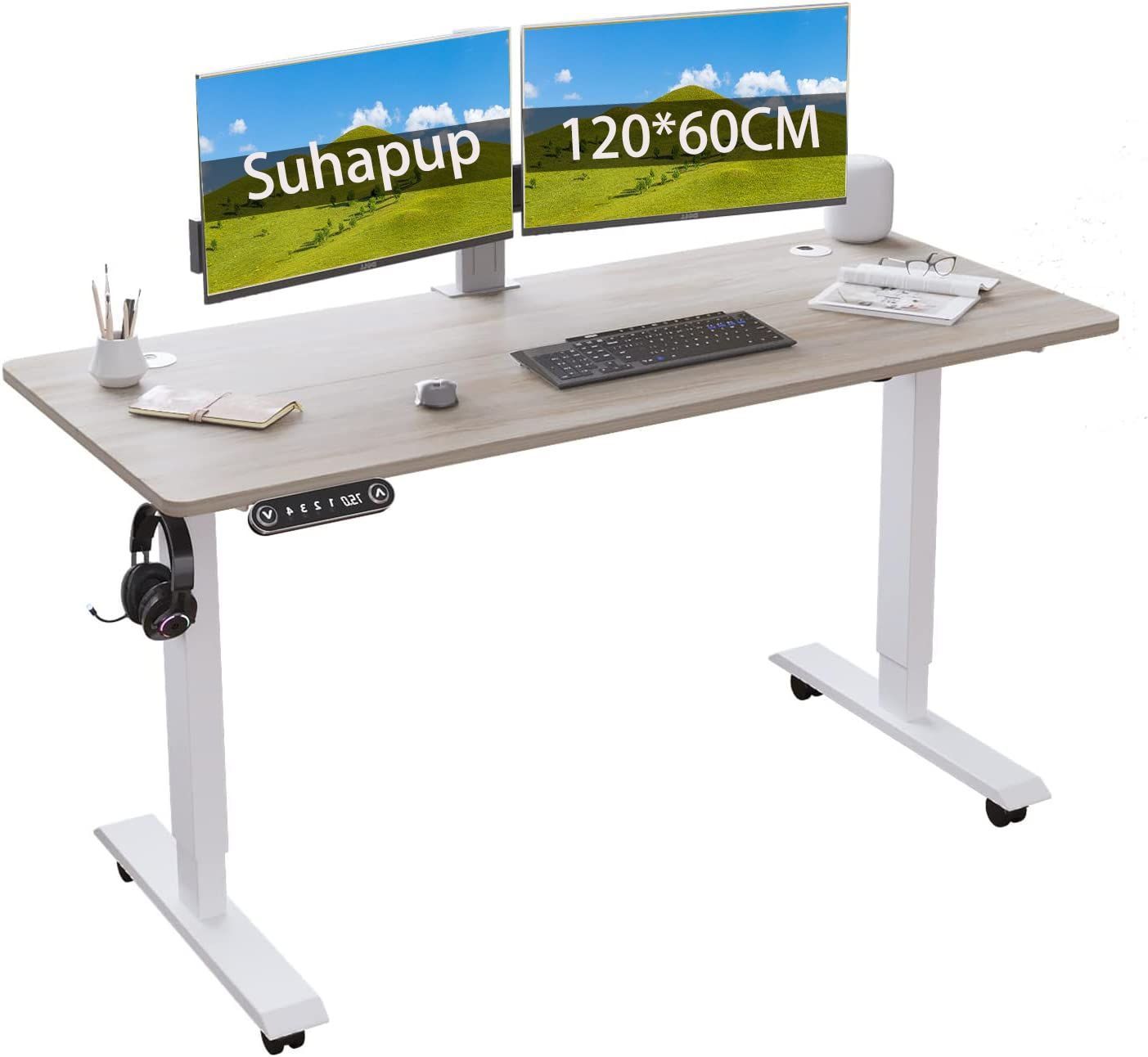 電動昇降式スタンディングデスクつくえ 120×60CM pcデスク パソコンデスク 高さ調節メモリー機能付き 高さ71~117CM 昇降デスク電動式 高さ調節 Suhapup ブラウン