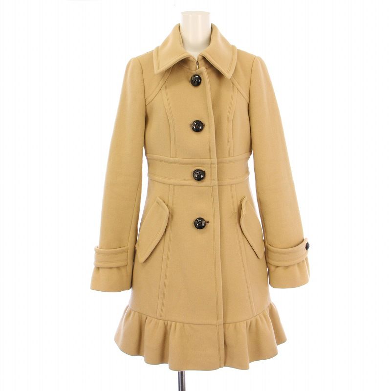 バーバリーブルーレーベル BURBERRY BLUE LABEL ステン コート アウター ロング丈 シングル フリル 裏地ノバチェック ウール アンゴラ混 38 ベージュ |BB