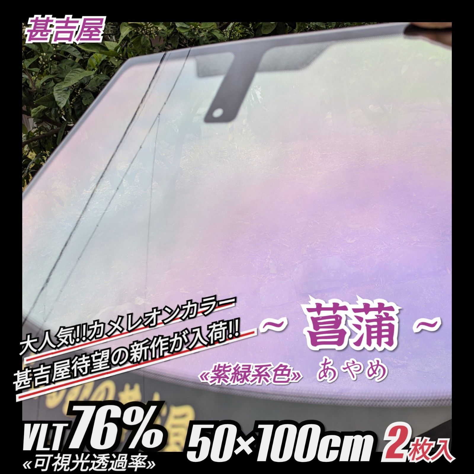 《新品》菖蒲あやめ/カメレオンティント/紫緑系/縦50×横100㎝　2枚入