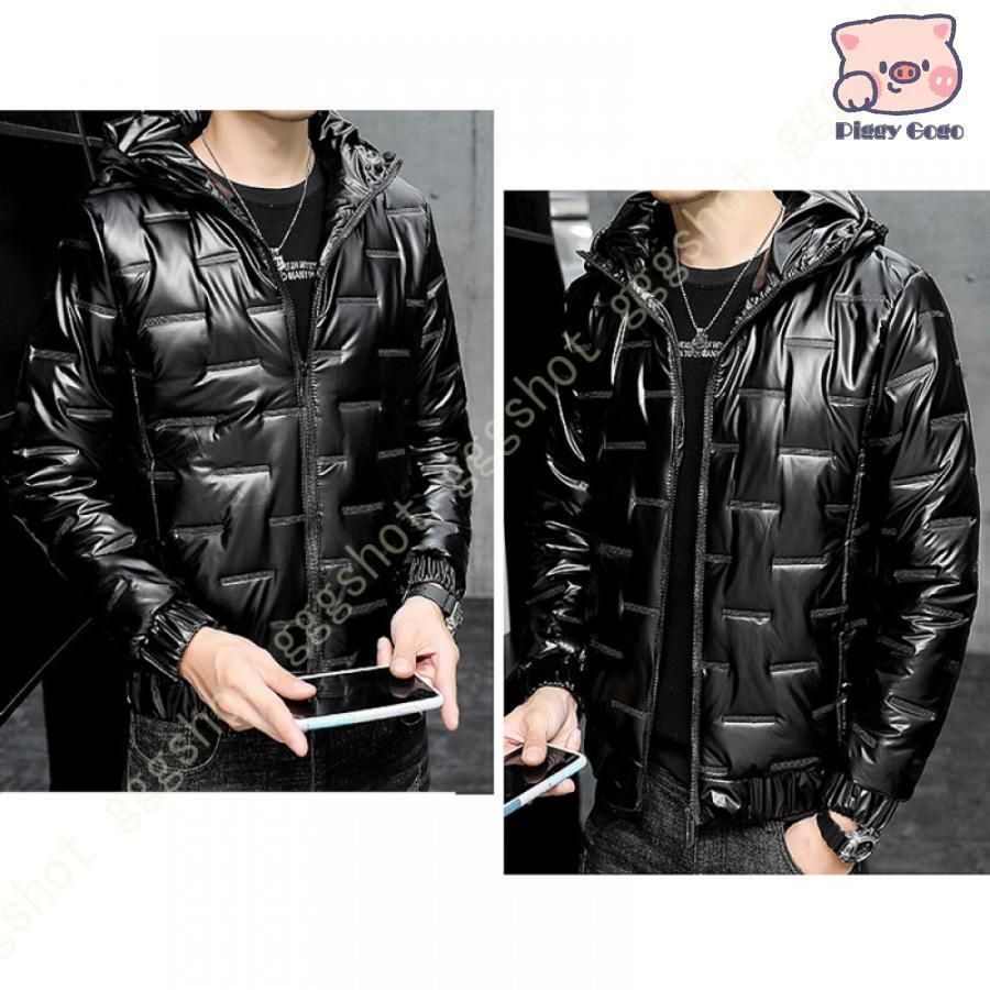 ダウンコート メンズ エナメル 中綿ジャケット ショートコート 冬 無地