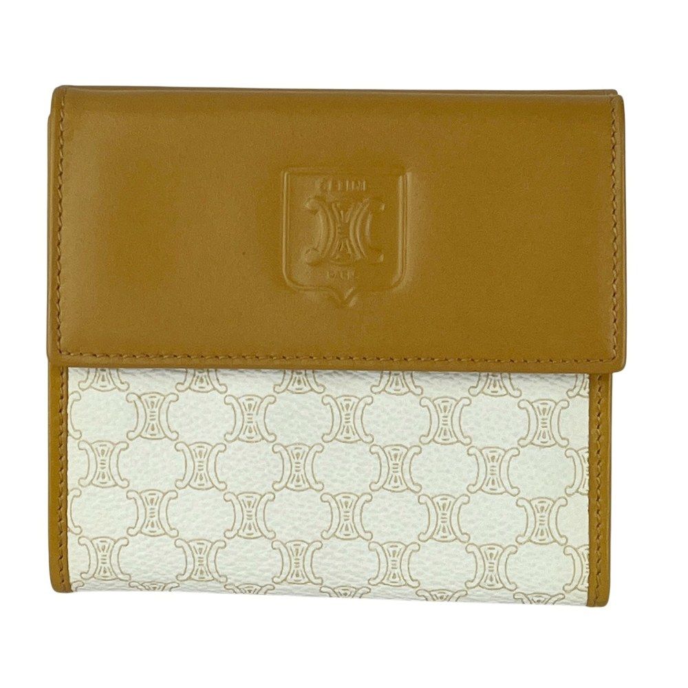 新同 ヴィンテージ セリーヌ 二つ折り財布 コンパクト ウォレット マカダム レザー ブラウン ホワイト 442803 8