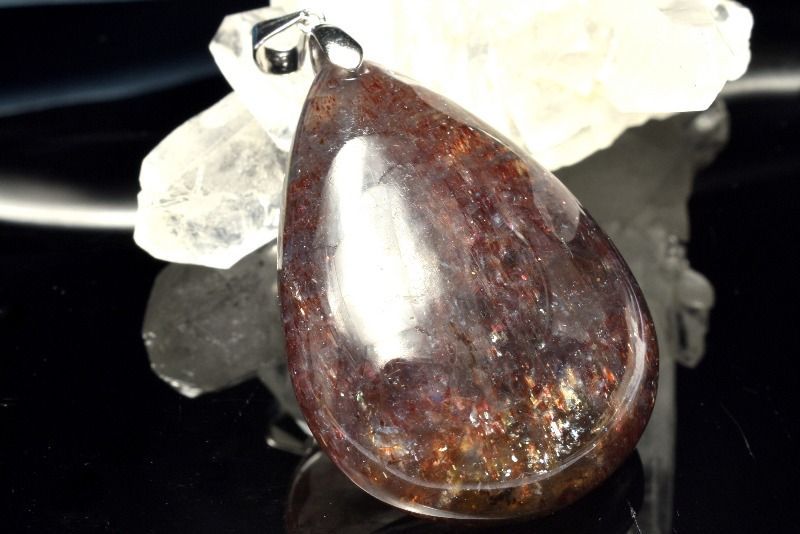 １点物 シルバー925 ブラッドショット内包 アイオライトサンストーン 41x29mm ドロップ ペンダントトップ パワーストーン 天然石 _PC6512