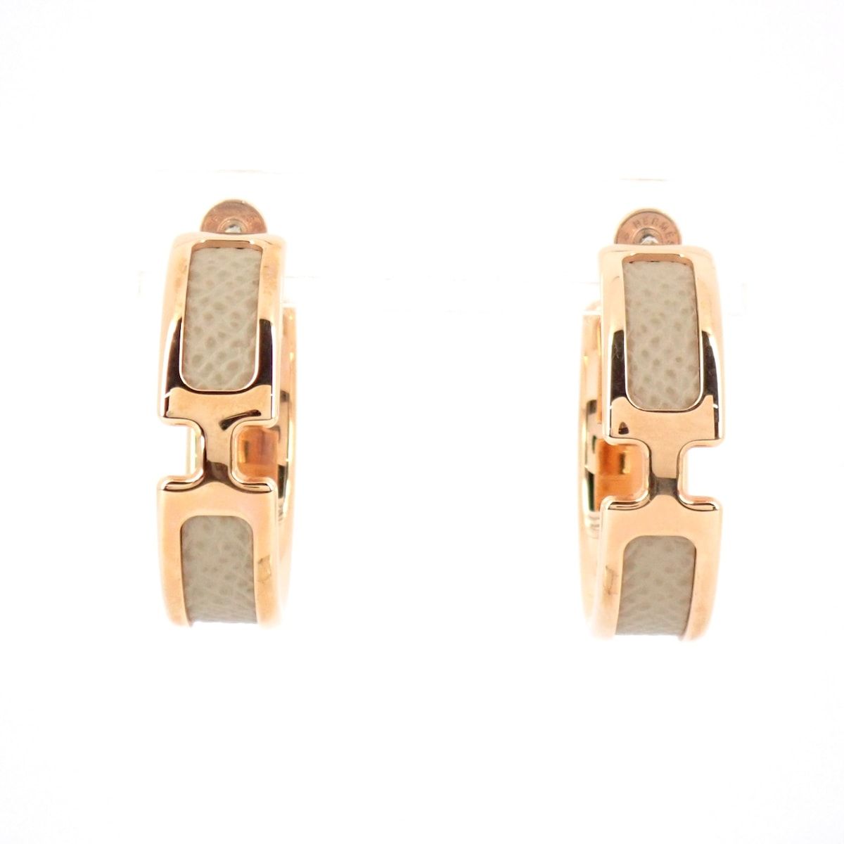 HERMES エルメス ピアス オランプ ピンクゴールド×ベージュ フープピアス 2025.3