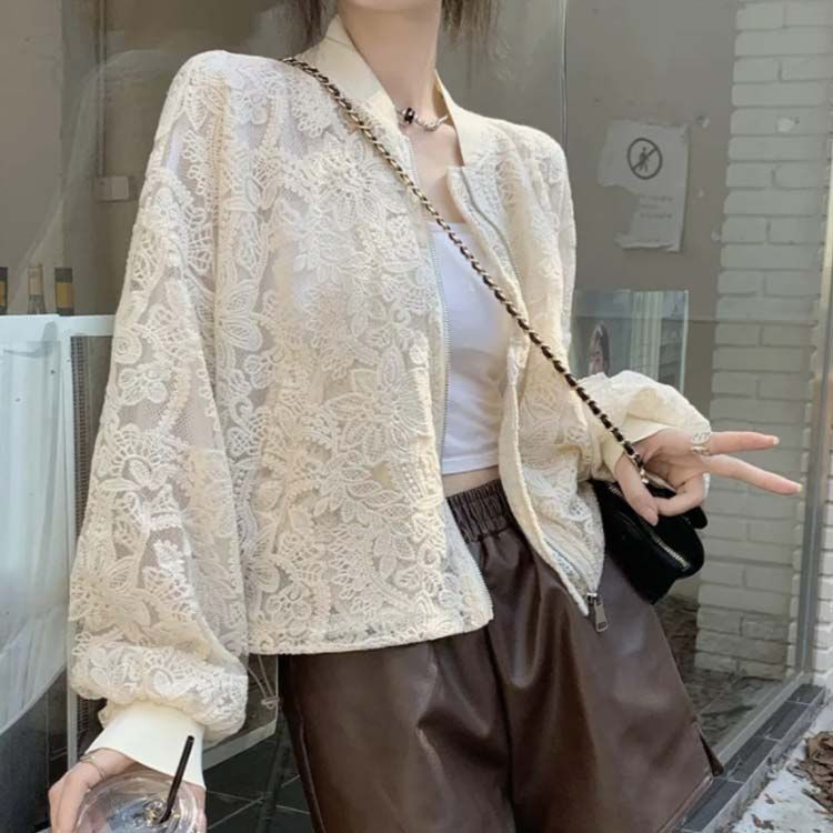 ブルゾン ジャケット 花柄レース シアー 透け感 薄手 ライト
