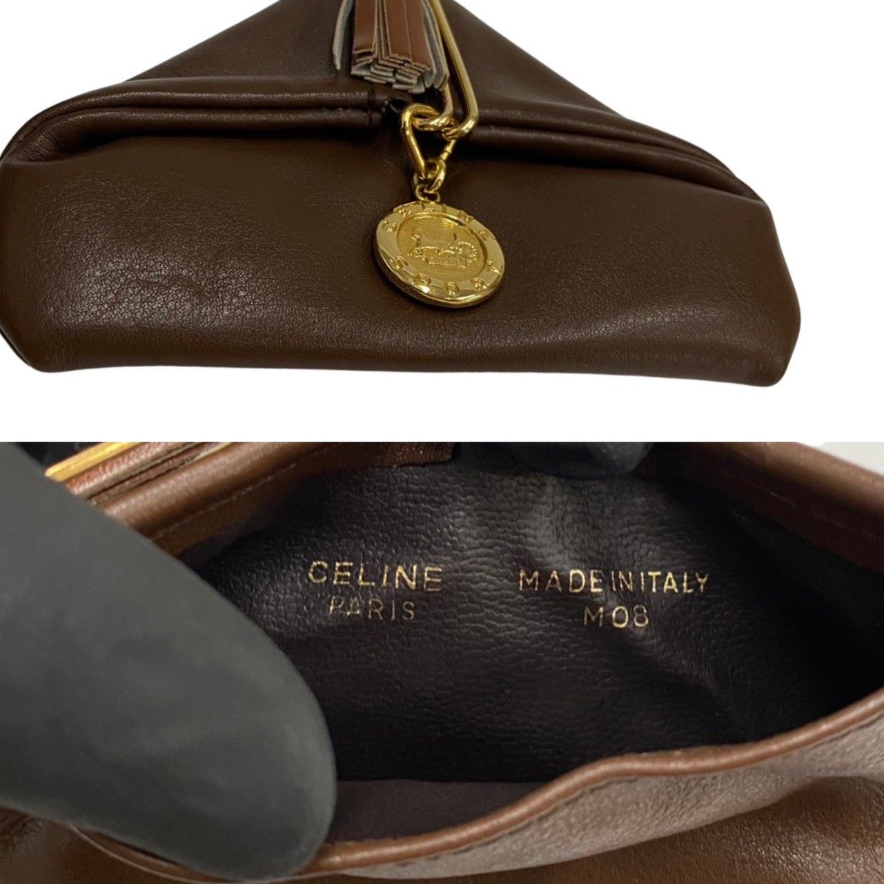 極 美品 CELINE セリーヌ ヴィンテージ 馬車金具 レザー 本革 フリンジ