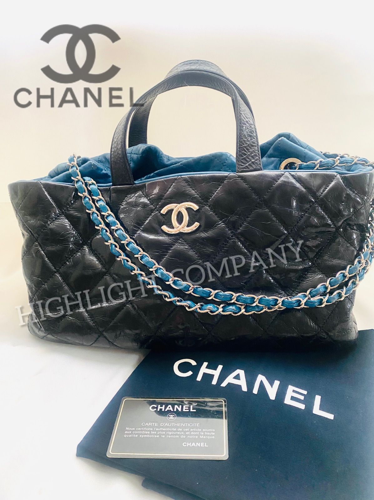 口豪奢 CHANEL シャネル カーフレザー ブラック×ブルー×シルバー 3way 靴