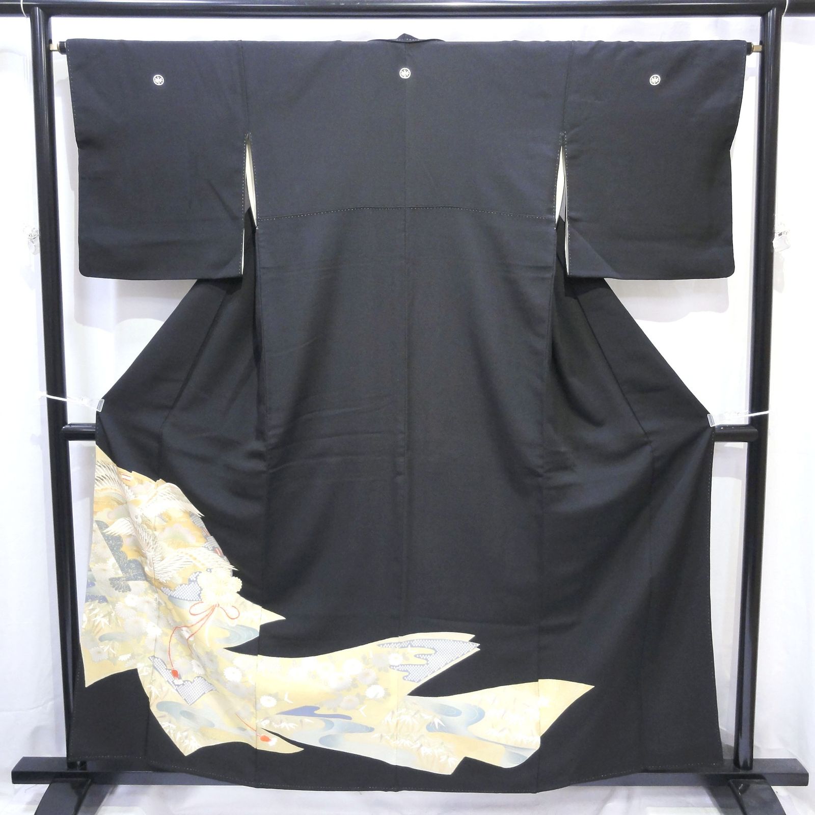 正絹 黒留袖 着物 鳥 菊 笹 流水 No.200701-0432 梱包サイズ60