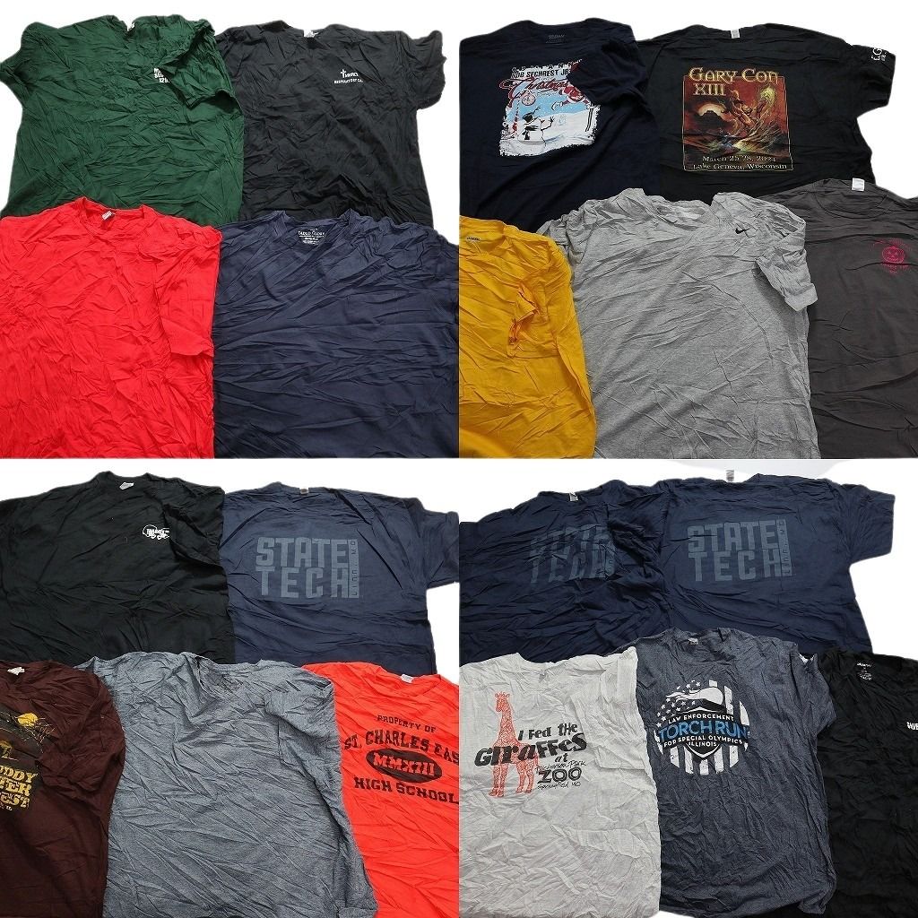 古着卸 まとめ売り カラーmix プリント 半袖Tシャツ 19枚セット (メンズ 3XL ) ナイキ カレッジ風 ワンポイントロゴ MT1303