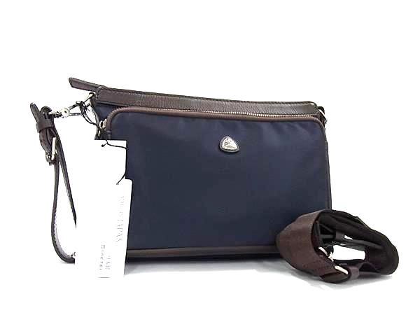 FUJITAKA フジタカ ナイロン×レザー 2WAY セカンドバッグ クラッチ ショルダー メンズ ネイビー系 BN4781