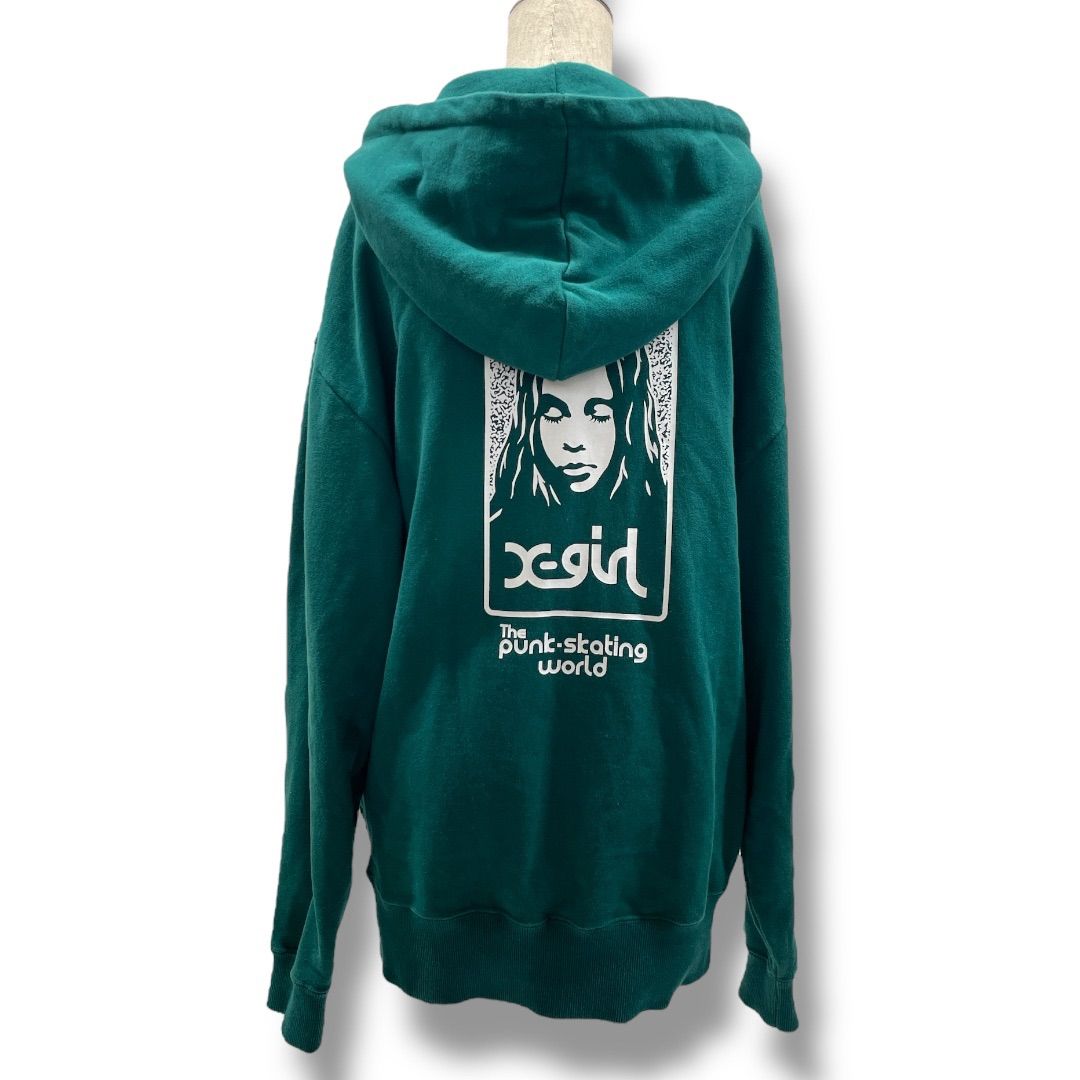 X-GIRL エックスガール NOISE FACE SIPUP SWEAT HOODIE ジップアップ スウェット パーカー バックプリント 105223012008 緑 グリーン Sサイズ レディース 春 秋 ゴーゴー古着マルイ北千住店 6 No.960