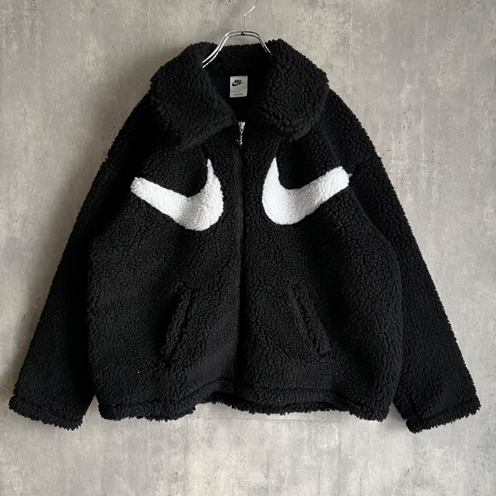 NIKE ナイキ SHERPA フルジップ ボアフリースジャケット 裏地メッシュ ブラック HO220609YAN Lサイズ